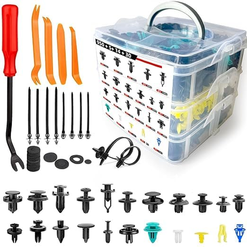 1240-Piece Car Push Retainer Clips Body Clips Plastic Fasteners Kit 22 Most Popular Sizes Nylon Auto Push Pin Rivets Set with 5 Removal Tools for Bumper, Fender, Door Trim image number 2