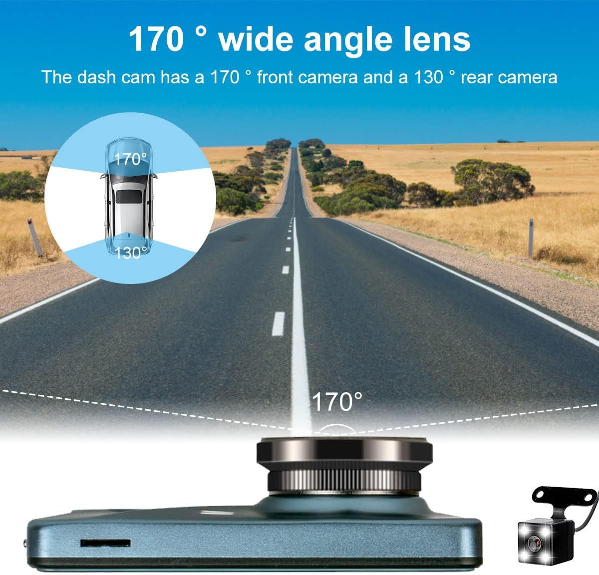 Dual Dash Cam 1080P FHD Front and Rear Dash Cam, 170&deg; Wide Angle Car Driving Recorder, 4" IPS Screen, with Gravity Sensor Automatic Recording Loop Recording 24Hrs Parking Monitoring image number 6