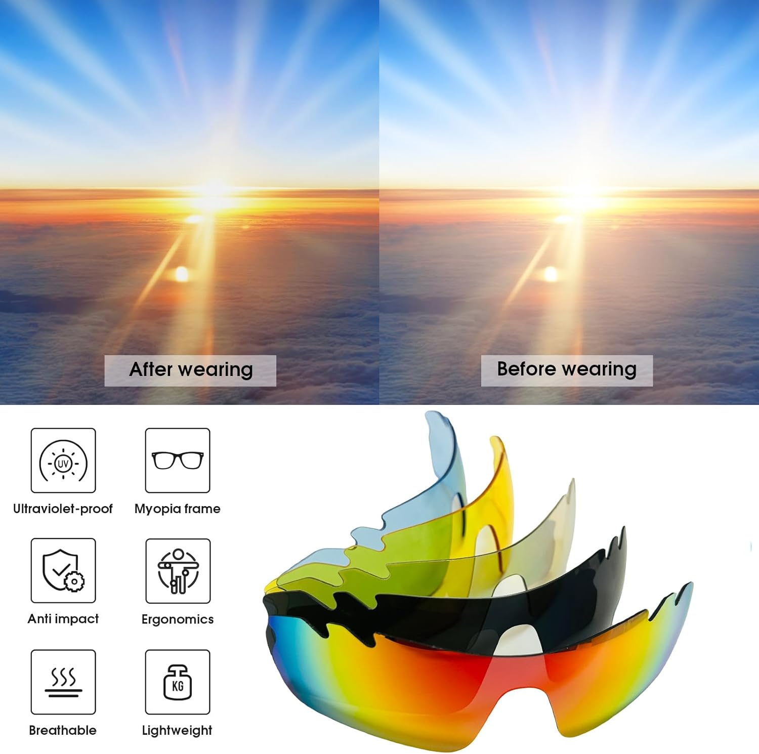 AVOWB.T.Q Polarized Cycling Sunglasses Men Women Sport Glasses with 5 Interchangeable Lenses Cycling Glasses for Bycling Running Hiking Baseball Running Glasses Casual Sports and Activities image number 5