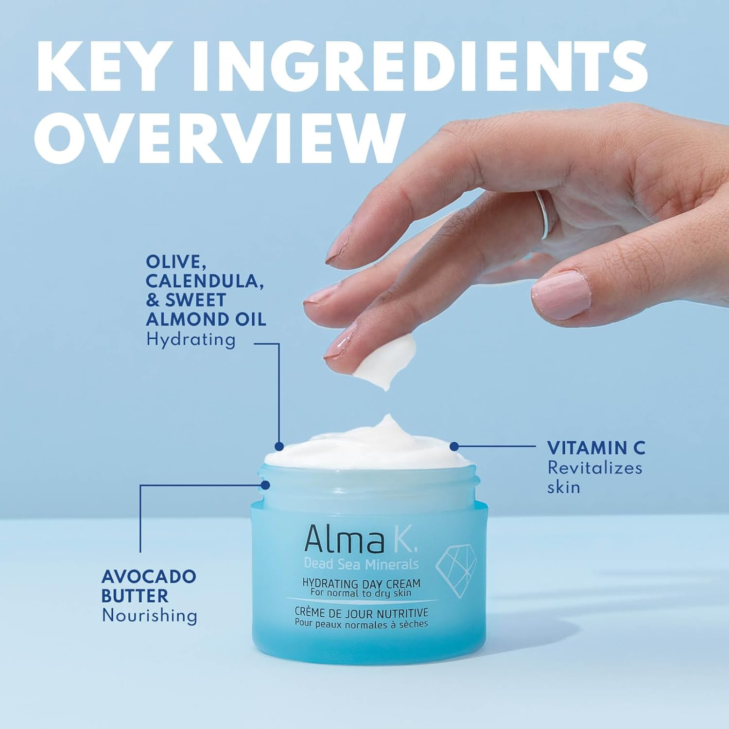 Alma K Hydrating Day Cream - Day Face Cream for Normal to Dry Skin - Daily Face Moisturizer - Facial Moisturizer with Olive and Avocado Oils -50 Ml image number 1