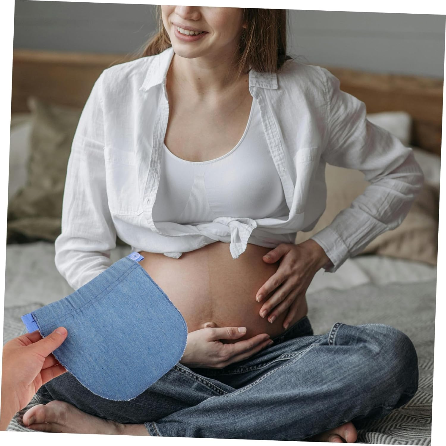 Minkissy Maternity Waist Extender Elastic Pregnancy Extender Adjustable Waistband Elastic Pregnancy Trousers for Jeans and Pants Sky-Blue image number 3