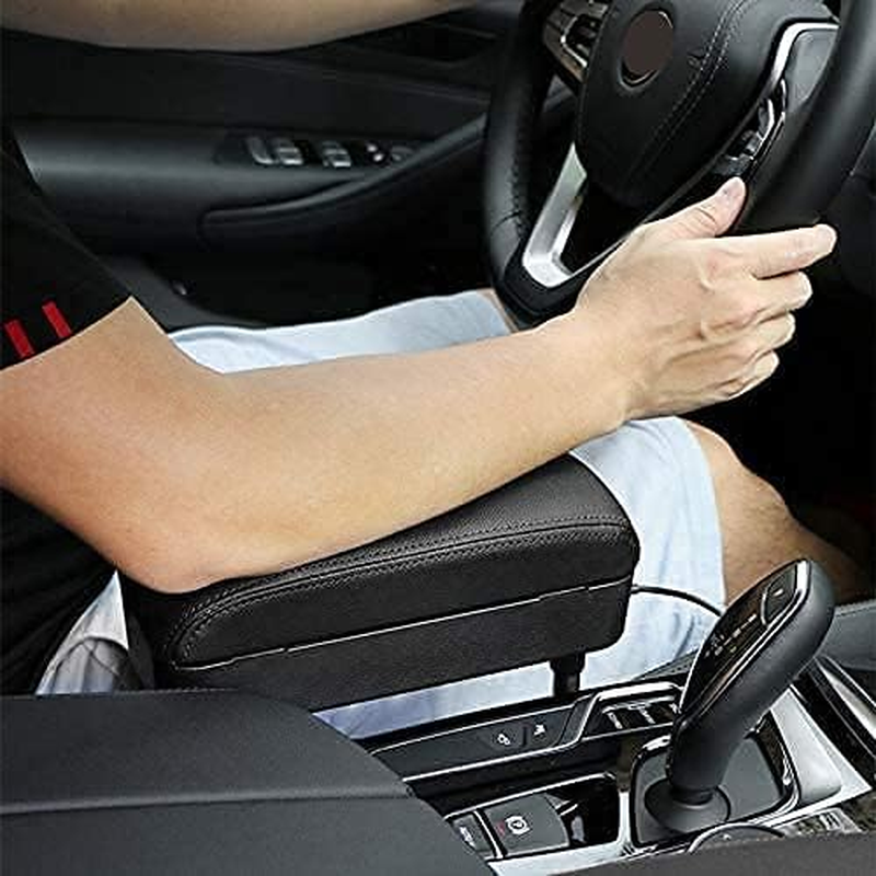 SENYAZON Car Console Armrest Box Arm Rest Height Adjustable Comfort Elbow Pad Armres Storage Organizer Box (Black Red Line) image number 3