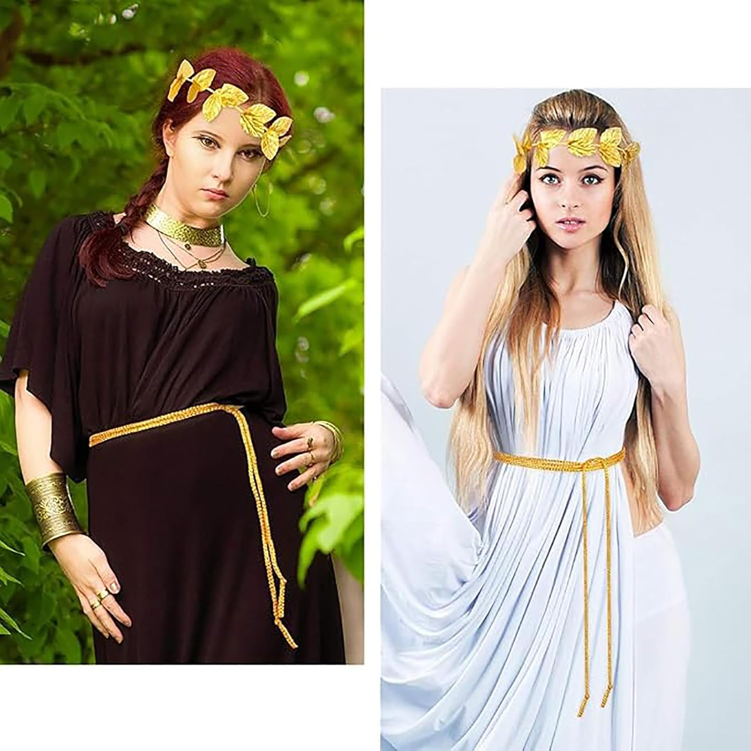 Pack of 2 Gold Leaf Headbands, Gold Leaf Headbands, Greek Goddess Leaf Headband, Roman Headdress, Gold Leaf Crowns for Women and Men, Headpiece Accessories, Christmas image number 3