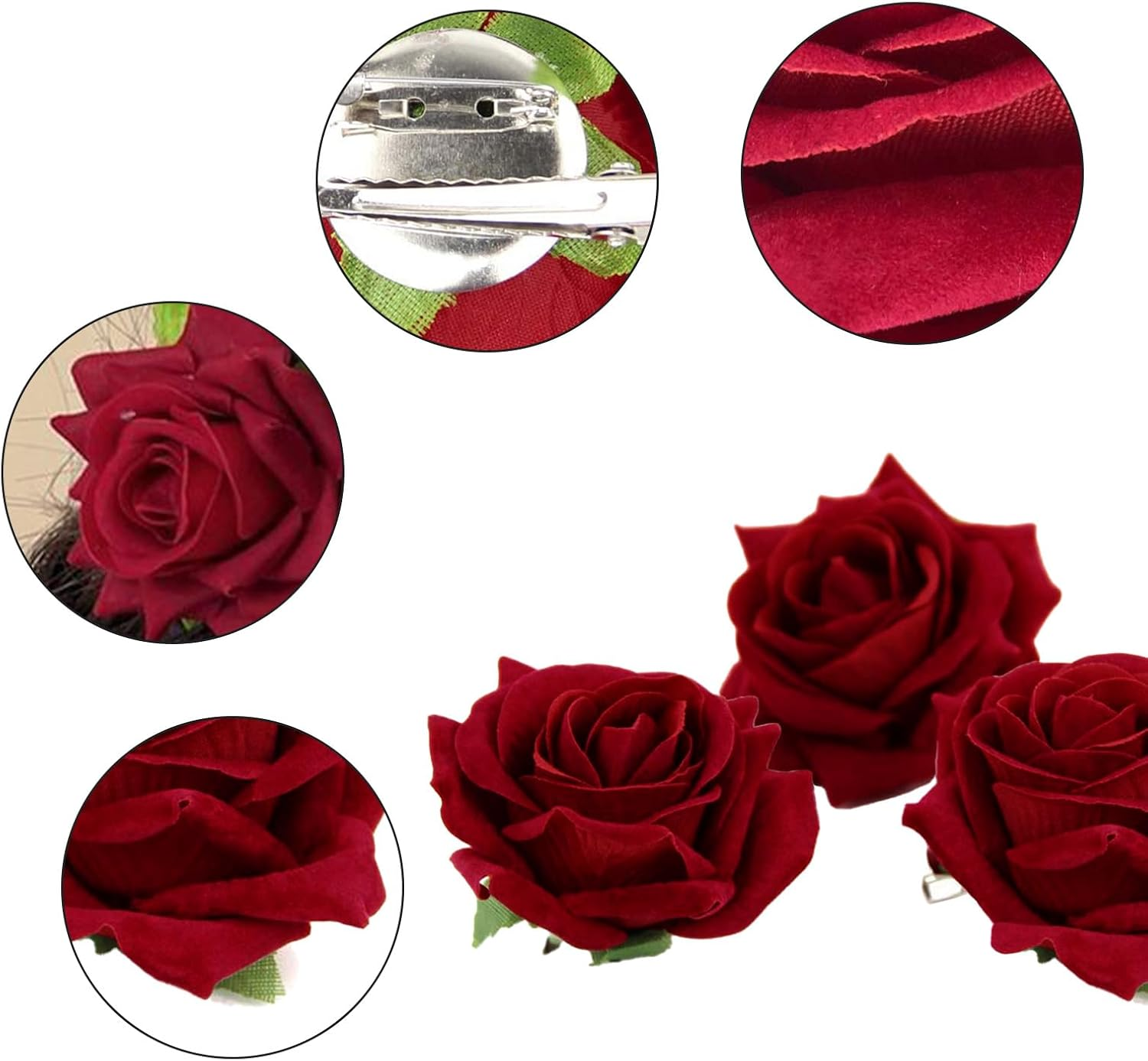 Pack of 3 Rose Hair Clips Flower Hair Clips Rose Brooch Flower Clips for Women Girls Carnival Party Wedding image number 1