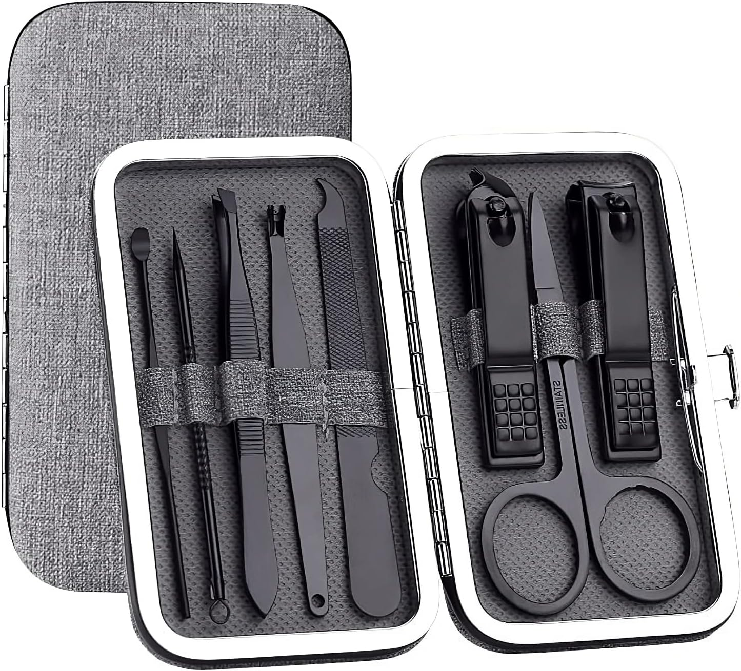 Small Travel Manicure Set for Men and Women, Nail Set, Perfect for Foot and Fingernails, Professional Nail Care Set in Vegan Fabric Case, Perfect for Men and Women, Grey