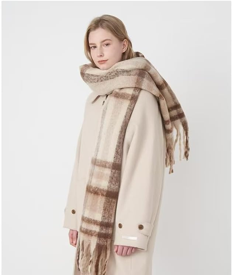 MININAI Womens Large Chunky Color Block Tassel Scarf Oversized Thick Scarves Long Shawl Fashion Winter Warm Blanket Scarf image number 4