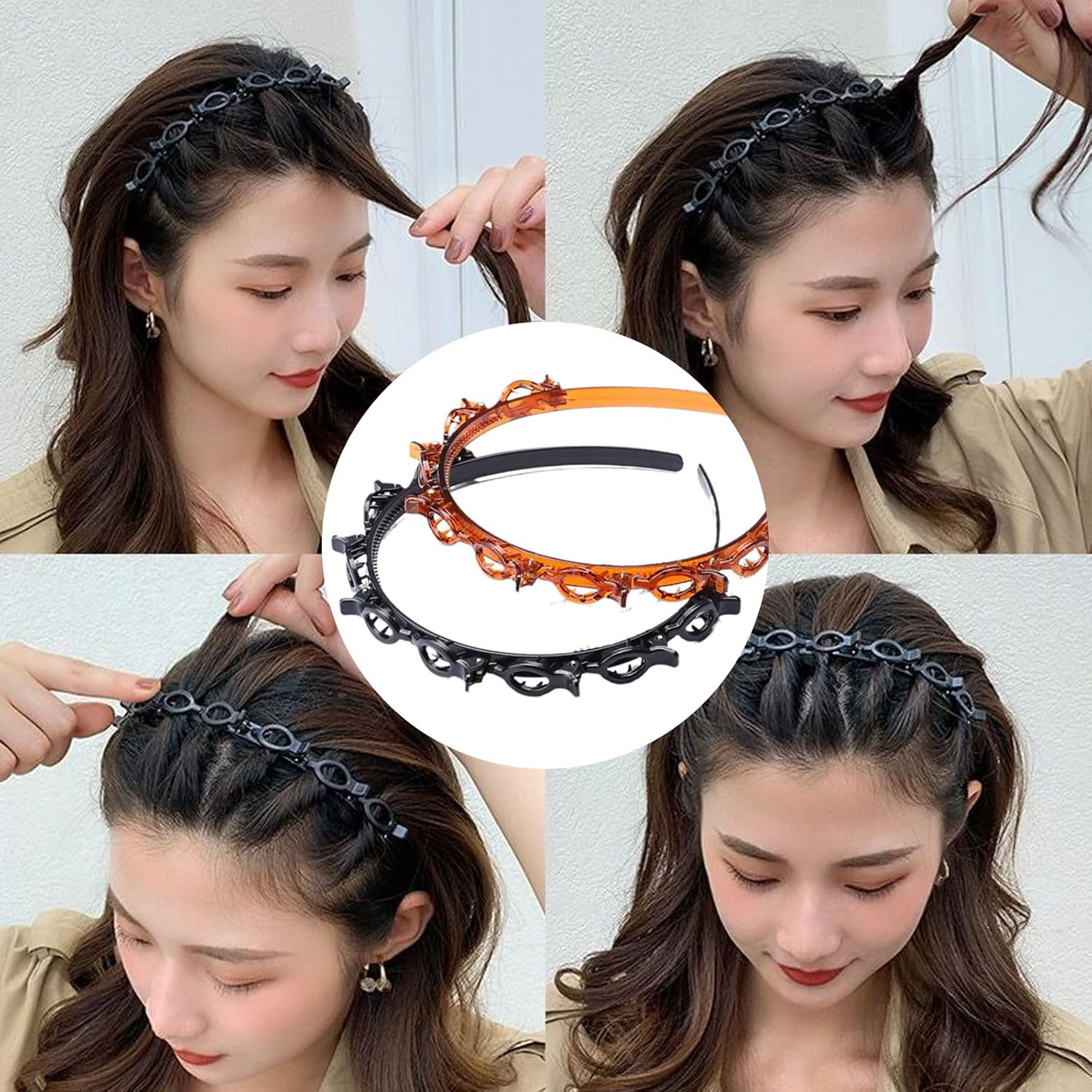 SSKHE 2 Layered Teeth Combs Hair Bands Headbands Headbands Non-Slip Fringe with Clips Versatile Accessories to Solve Your Style image number 1