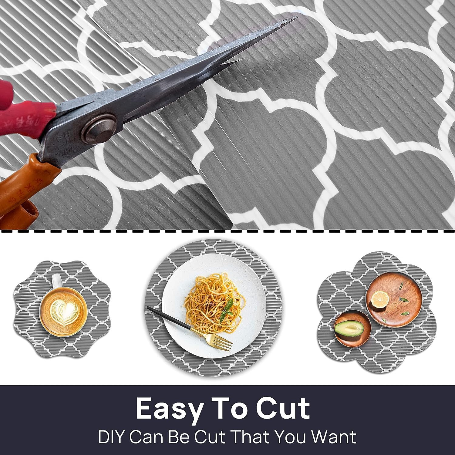 Drawer Liner 17.4&times;236.2In, Non-Adhesive Shelf Liner Quatrefoil Printing EVA Washable Fridge Mats Roll for Kitchen Cabinets Tableware image number 3