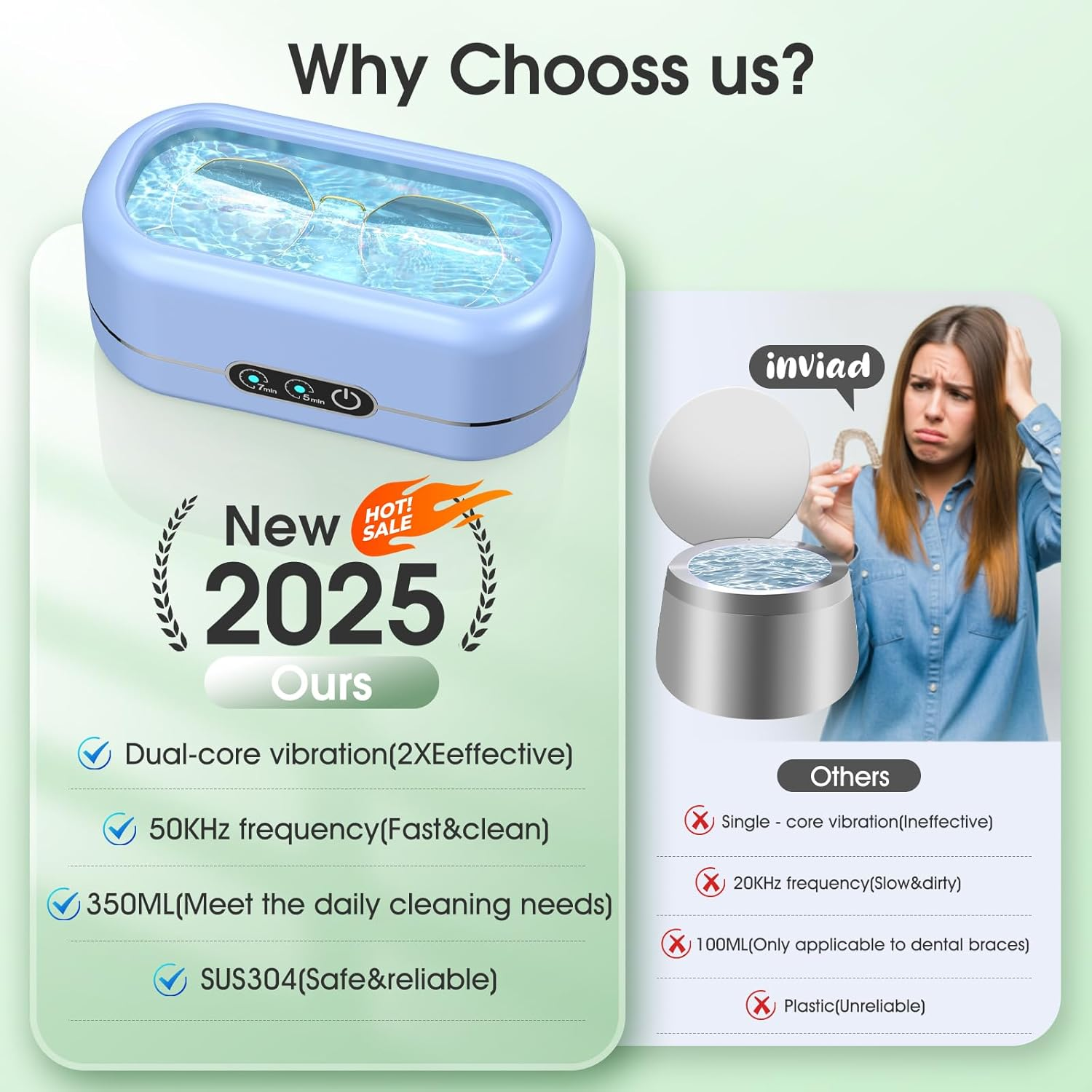Professional Ultrasonic Jewelry Cleaner with Digital Timer,50Khz Ultrasonic Cleaner Machine with 304 Stainless Steel for Jewelry,Eyeglasses, Rings, Coin, Watch Strap, Dentures, Hygiene Items (Blue) image number 5
