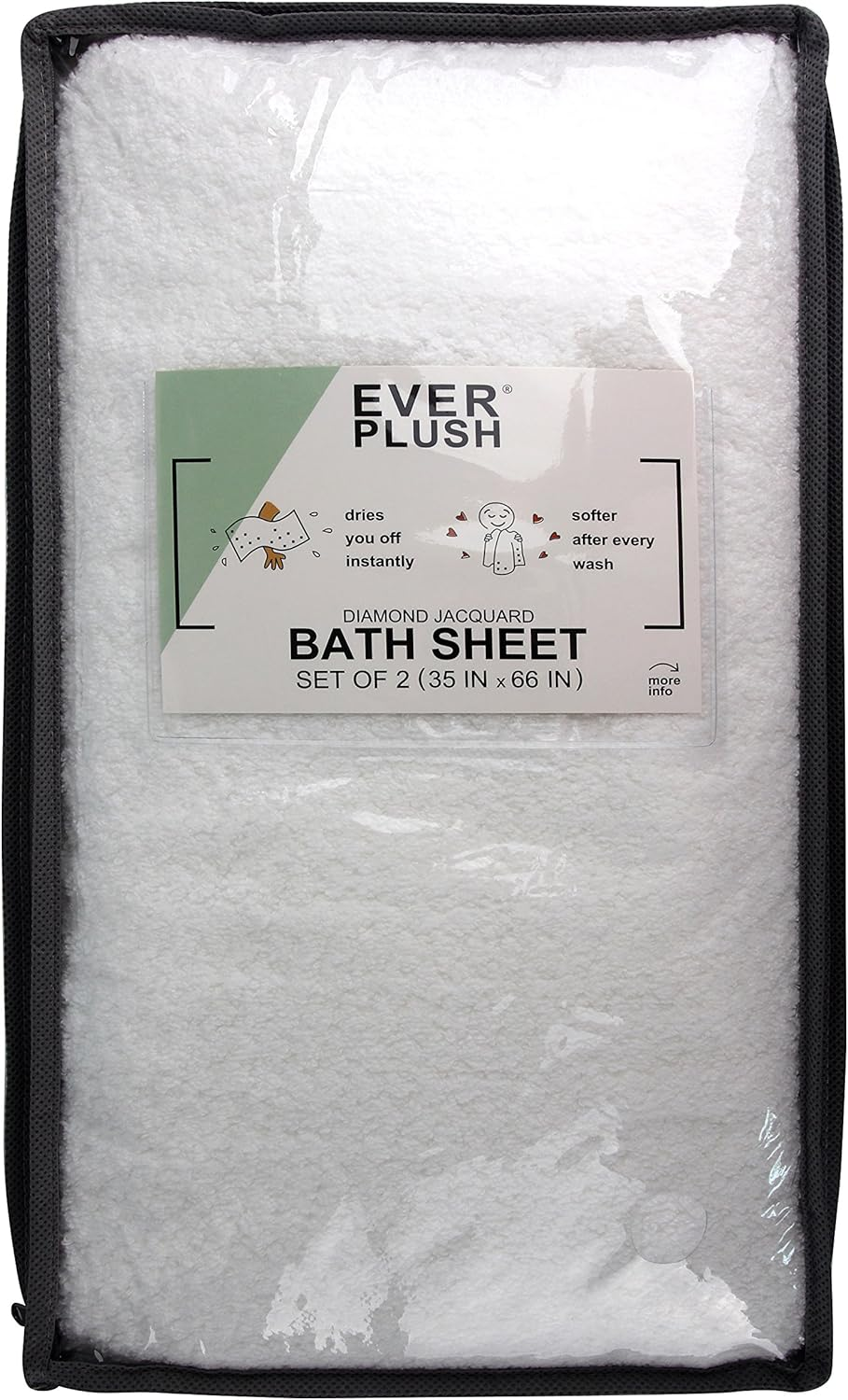 Everplush Diamond Jacquard Bath Sheet 2 Pack in White