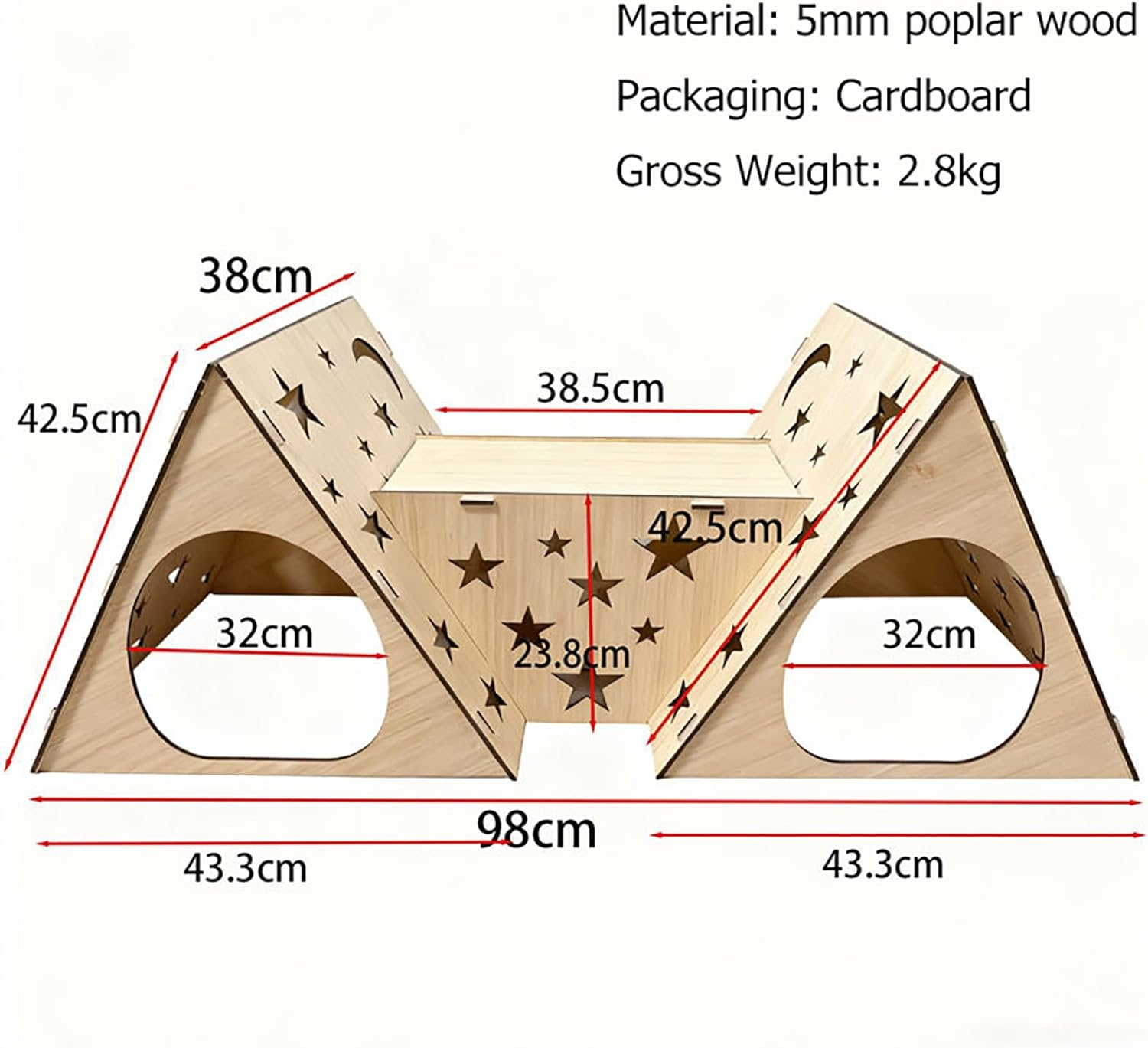 Wooden Rabbit Castle Hideout &ndash; Natural Poplar Pet House with Dual Cabins and Tunnel, Four-Season Shelter for Rabbits, Guinea Pigs and Small Animals image number 6