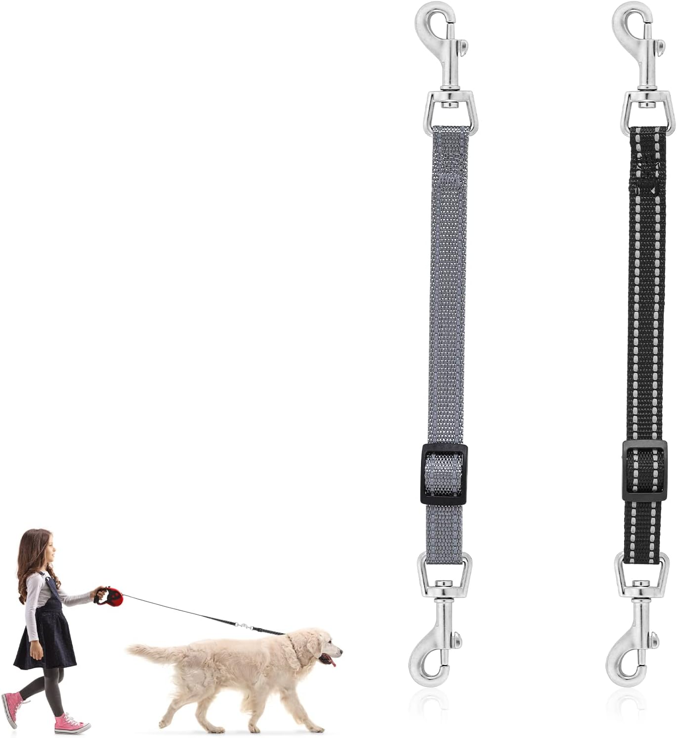 Molain Dog Collar Clips, 2 Pcs Adjustable Nylon Puppy Collar Reflective Backup Collar Double Ended Backup Clasp Clip Safety Dog Collar Harness Connector for Dog Puppies image number 6