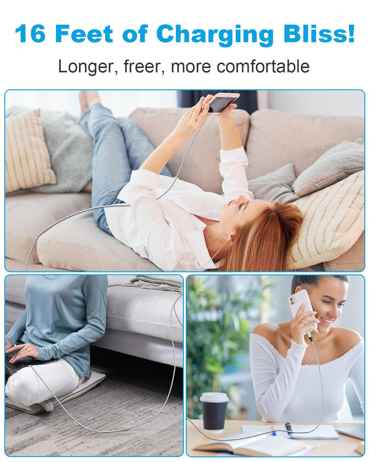 5M Extra Long Iphone Charger Cord [Apple Mfi Certified] Braided Iphone Charger Fast Charging USB to Lightning Cable for Iphone 14/13/12/11, Ipad image number 5