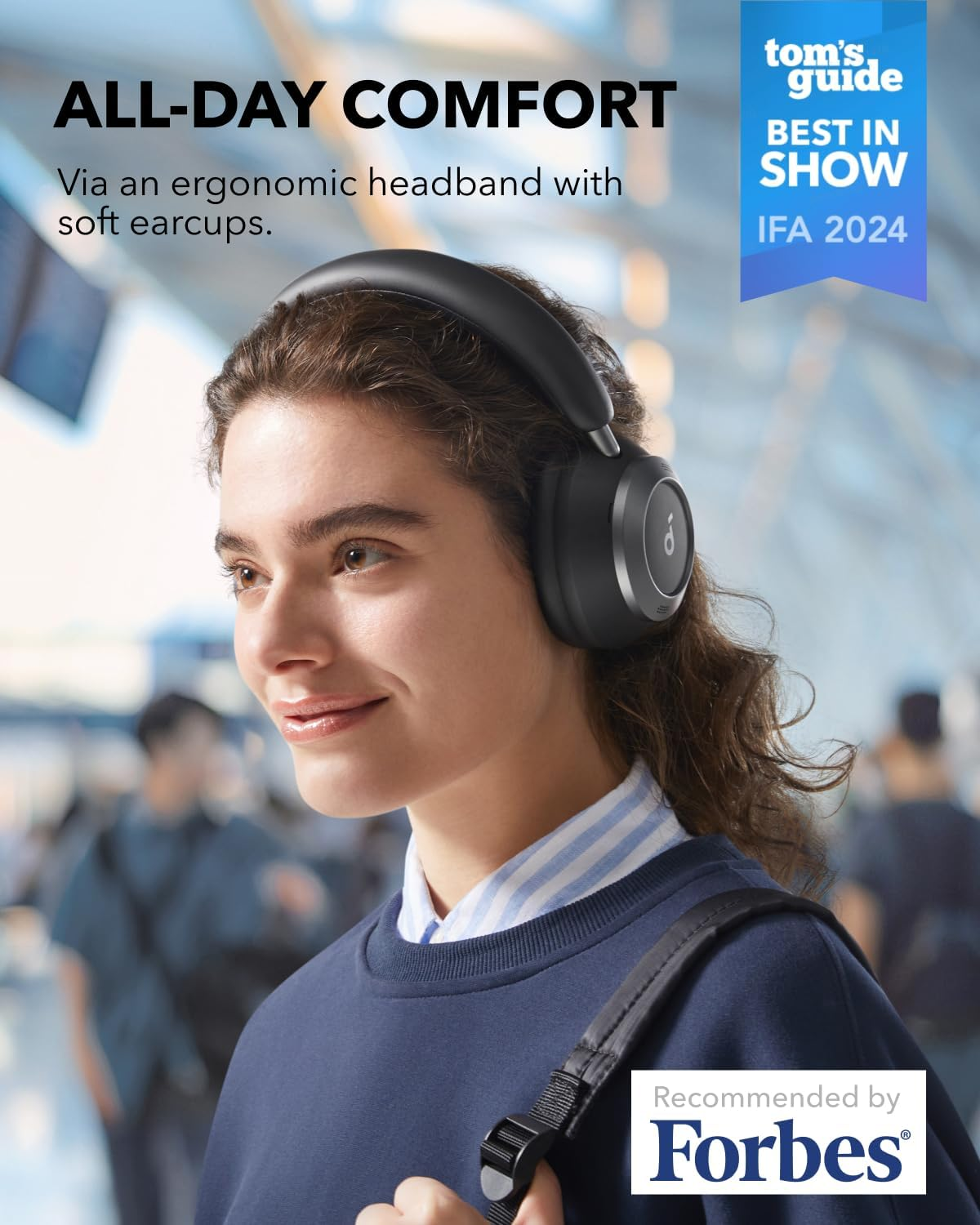 Soundcore Space One Pro by Anker, Adaptive Active Noise Cancelling Headphones Driven by 6 Mics, Super Foldable Design, 60H Lossless Audio, Ultra-Fast Charging, Hi-Res Wireless Audio, Comfortable Fit - Jet Black image number 1