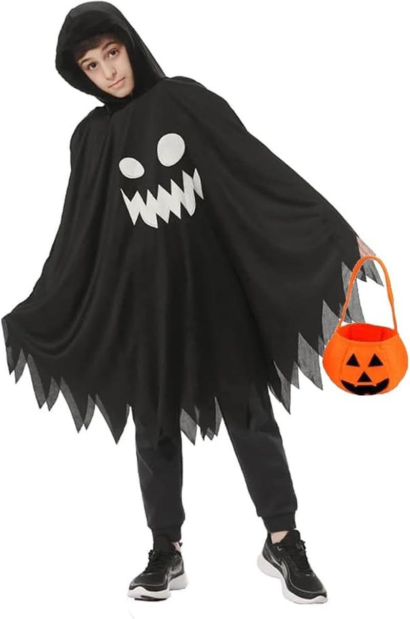Ricjurzzty Halloween Ghost Costume for Kids Ghost Cloak Halloween Spooky Trick-Or-Treating with Pumpkin Bucket image number 2