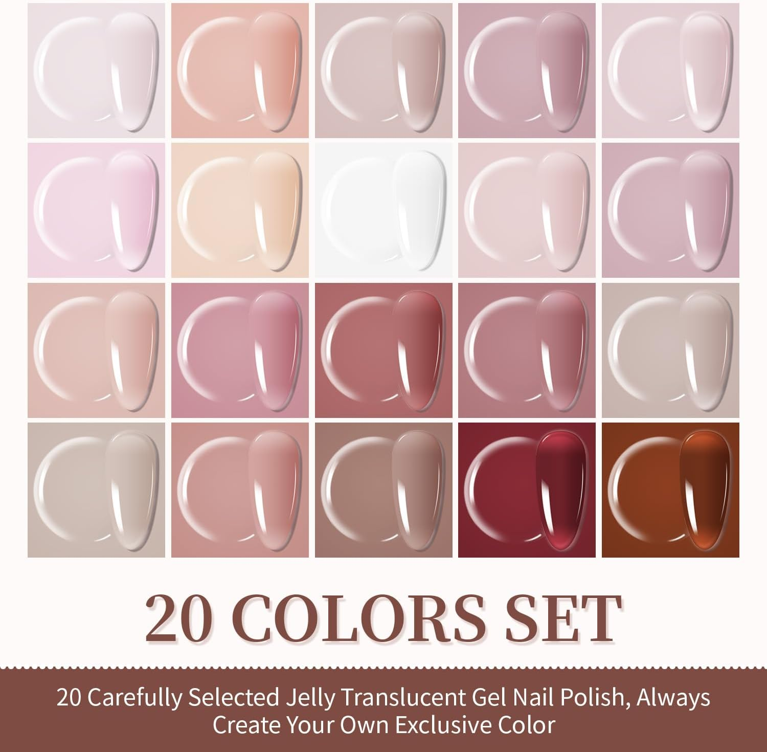 JODSONE 23PCS Gel Nail Polish Set 20 Translucent Jelly Color Natural and Elegant Long Lasting Suitable for Home and Salon image number 1