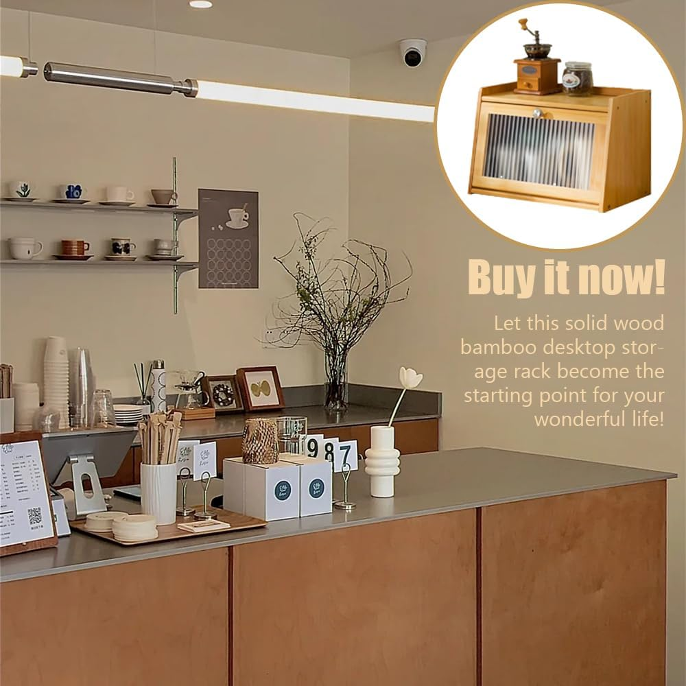 TOMVAES 2-Layer Bamboo Storage Cabinet, Countertop Kitchen Storage Cupboard, Tea & Coffee Bar, 40X25X27 Cm