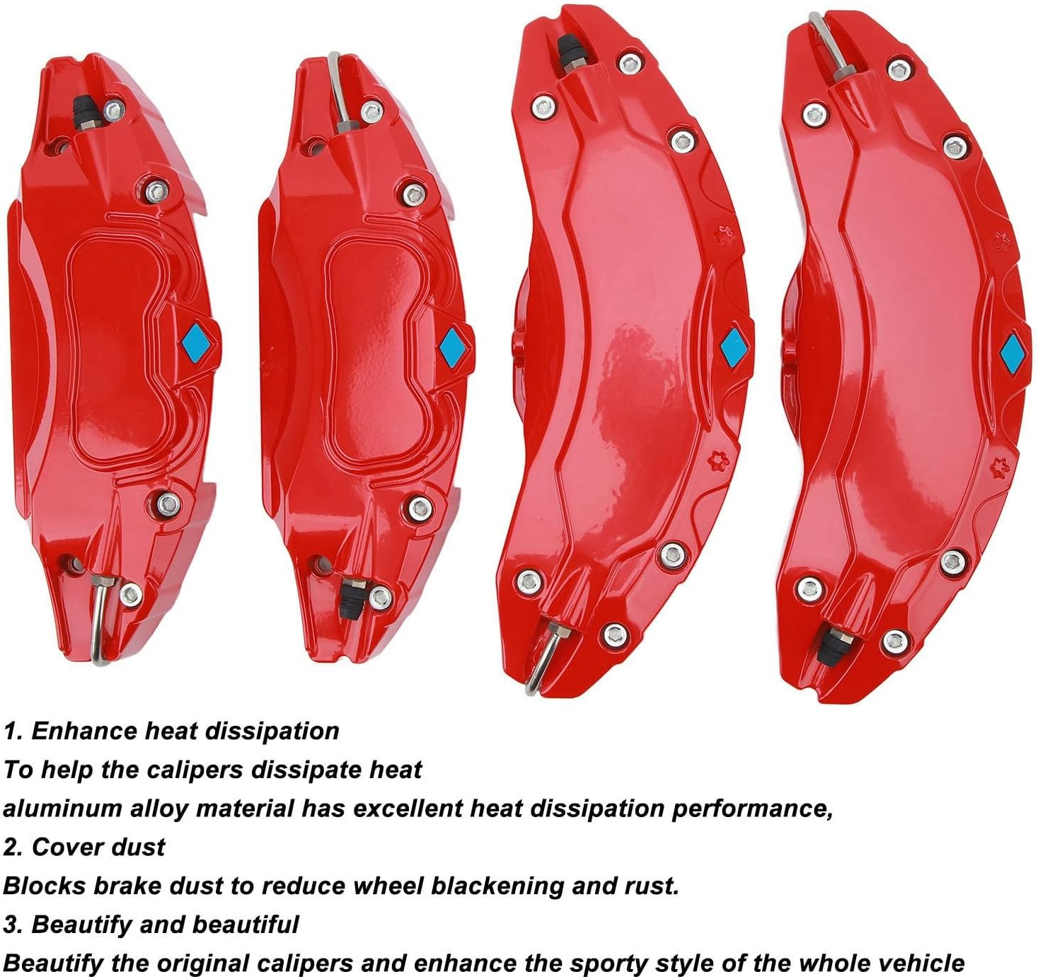Asixxsix Caliper Covers Fit for Model Y, 4 Pcs 19In 20In Brake Caliper Cover Aluminium Alloy Wheel Hub Durable Protector Replacement for Model Y (Red) image number 5