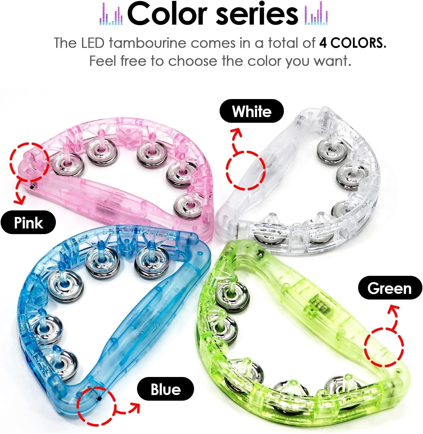 LED Tambourine - Flashing Handheld Percussion Instruments for Adults - Light up Tambourine with Batteries Included image number 6