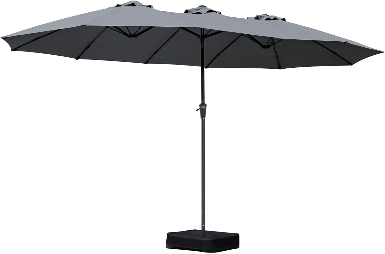 4X2M/4.5X2.6M Double-Sided Large Patio Umbrella with Base Included, Outdoor Extra Large Rectangle Market Umbrella with Crank Handle and 12 Sturdy Ribs for Pool Lawn Garden(Dark Grey/Khaki)