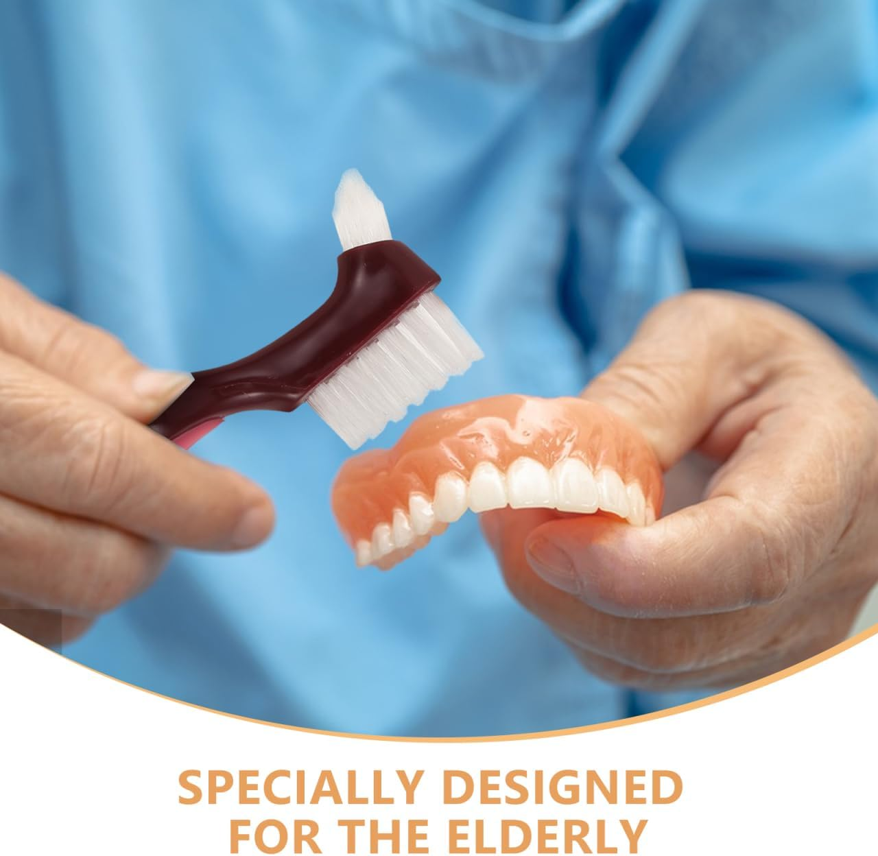 FOMIYES 2Pcs Dual Head False Teeth Brush with Hard Nylon Bristles Ergonomic Non Slip Handle for Effective Denture Cleaning and Stain Removal Portable Oral Care Tool image number 3