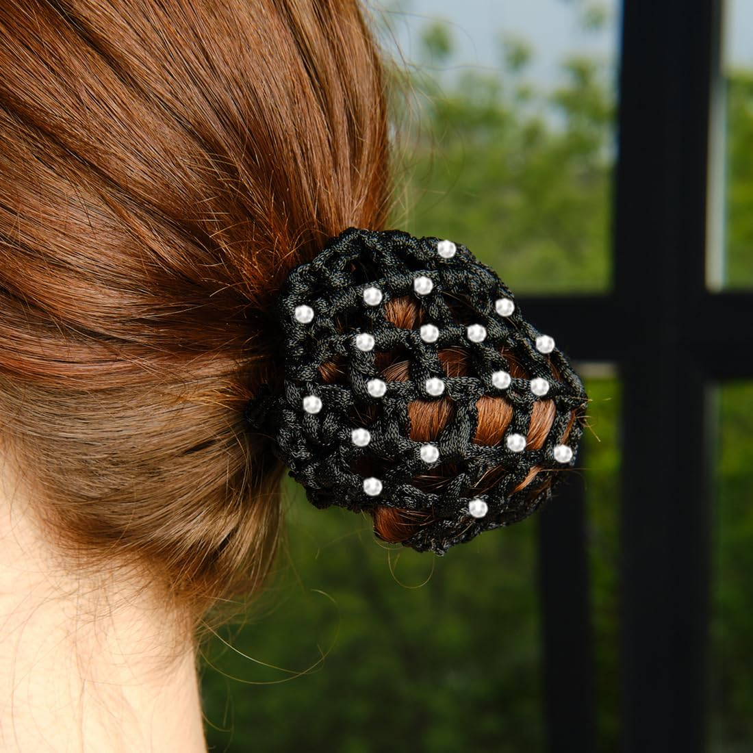 BEPSYOM Pack of 5 Hair Nets Ballet Bun Net Crystal Hair Net Ballet Hair Net Bun Nets Glitter (With Rhinestones) image number 1