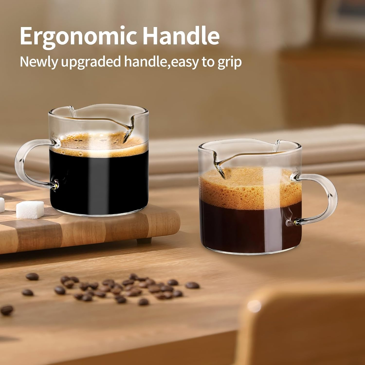 Espresso Cups Set of 2，120Ml Double Spouts Coffee Cups, Coffee Bar Accessories, Espresso Shot Glass with Handle, Perfect for Latte, Milk, Milk Froth, and Cappuccino image number 1