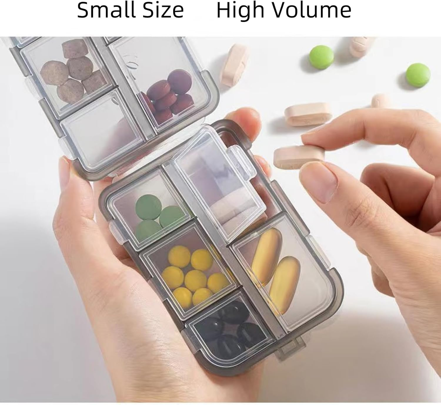 2 Portable Pill Box Organisers, 10 Compartments for Different Medications, Can Be Used for Pills/Capsules/Vitamins/Fish Oil/Accessories Etc,Blue