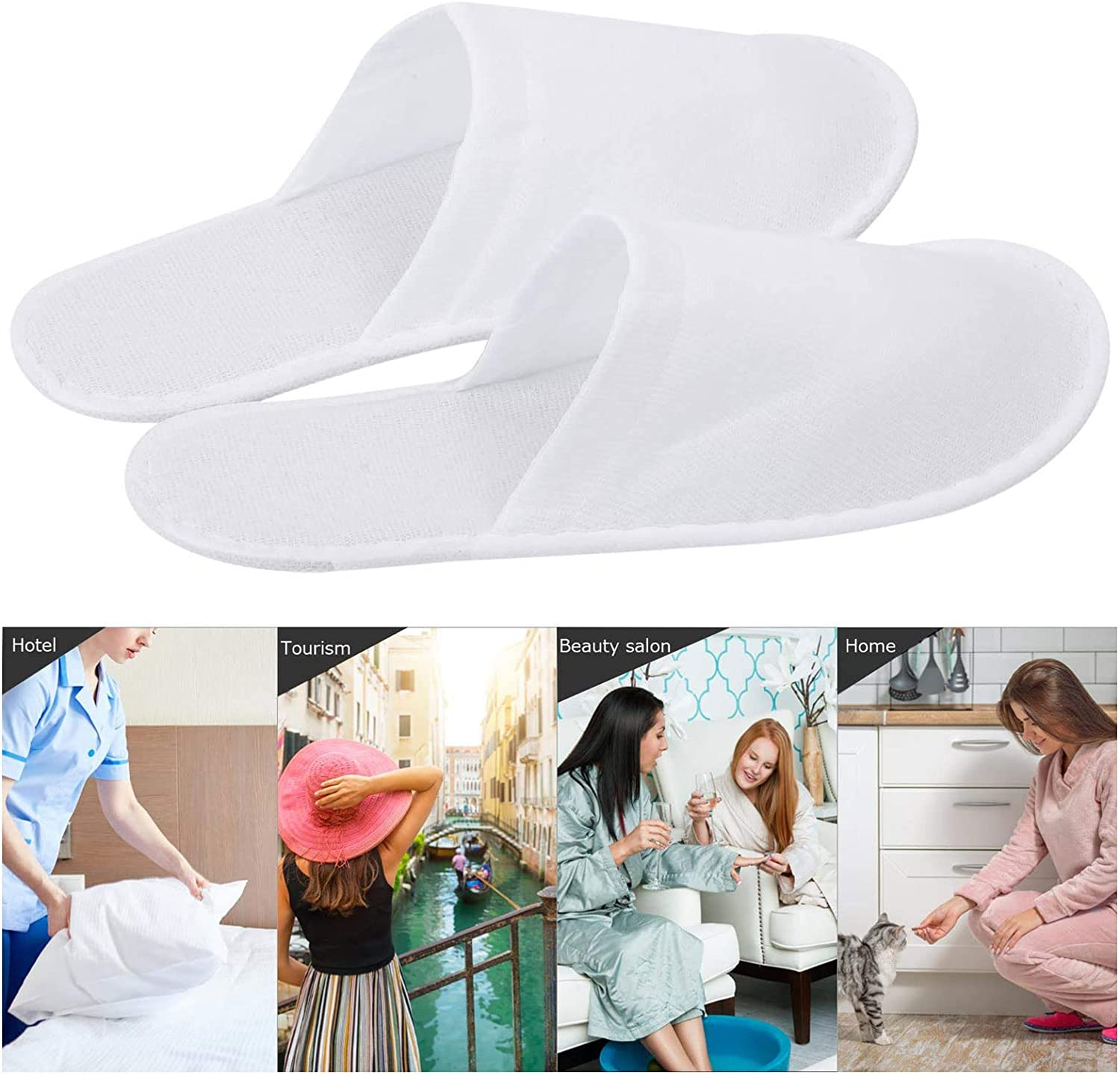 12 Pairs Disposable Spa Slippers Non-Slip Unise for Hotel Home White image number 6