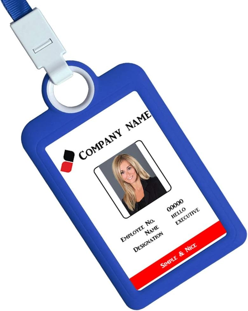 Badge Holder Silicone Horizontal ID Badge Card Holder with Lanyard Neck Strap Heavy Duty ID Card Business Card Offices Supplies Vertical (Dark Blue) image number 5
