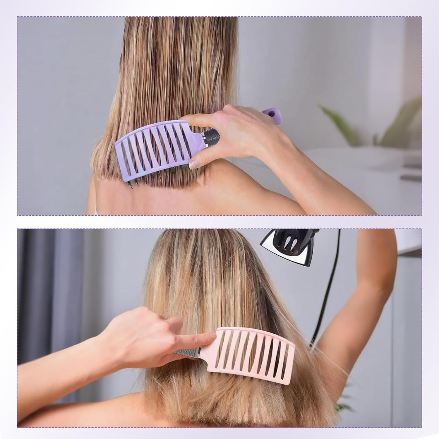 Ouqiesli 2 Pack Curved Vented Detangling Boar Bristle Hair Brush for Curly Hair - Wet & Dry Hair Brush with Scalp Massage, Unisex Ergonomic Design image number 6