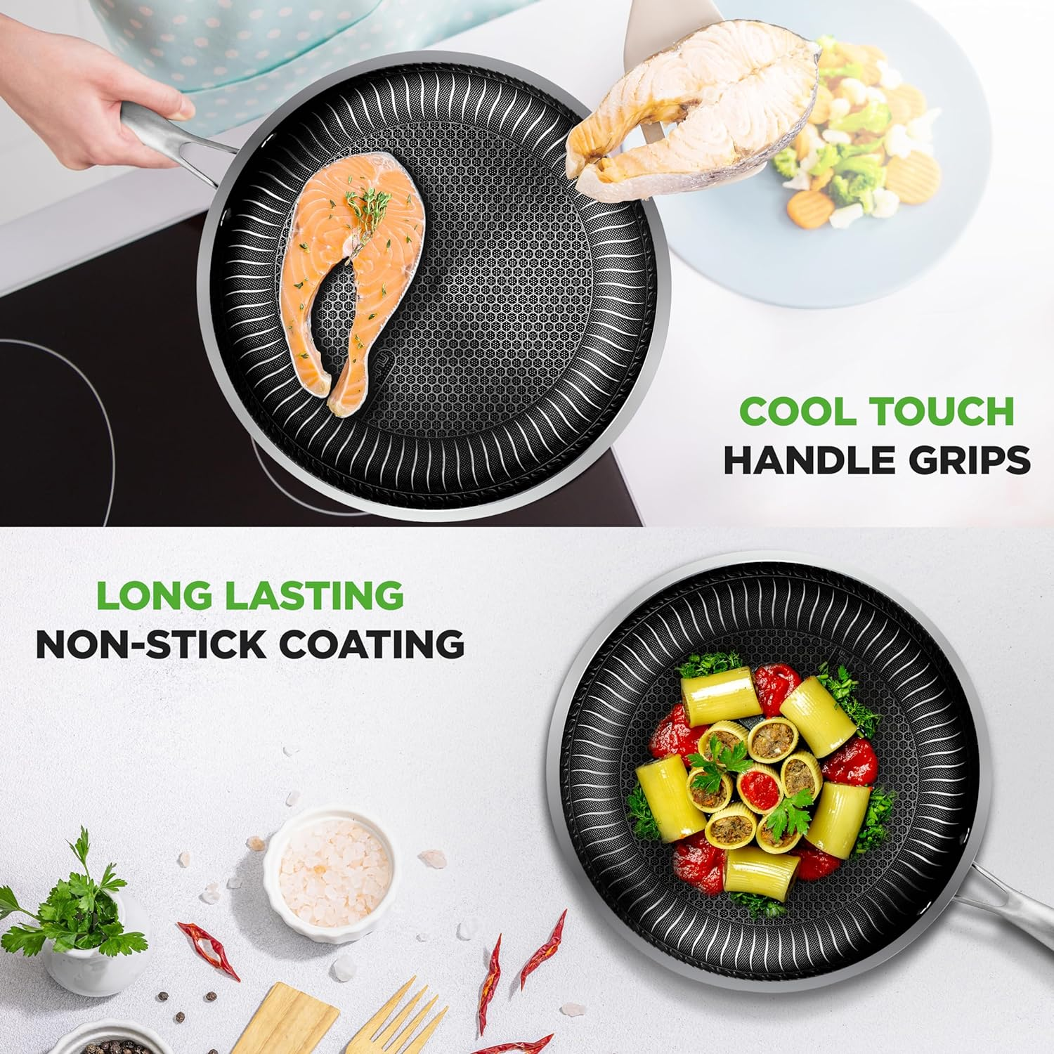 Nutrichef 6-Piece Cookware Set Stainless Steel - Triply Kitchenware Pans Set Kitchen Cookware W/Dakin Etching Non-Stick Coating - Small, Medium, & Large Stir Fry Pan with Lid - NC3PFRY3 image number 4