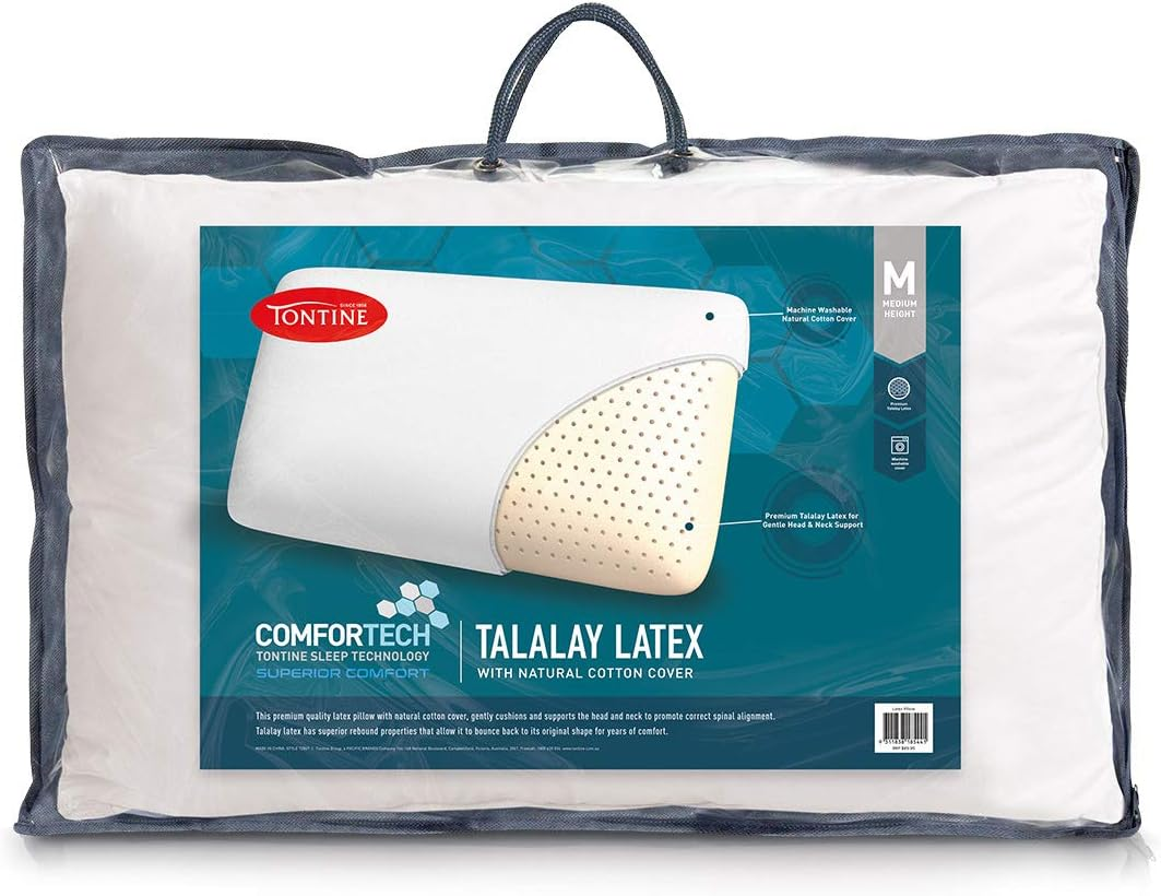 Tontine Comfortech Talalay Latex Pillow &ndash; Medium Height with Gentle Cushioning and Spinal Alignment Support &ndash; Premium Talalay Latex with Removable Machine Washable Natural Cotton Cover image number 3