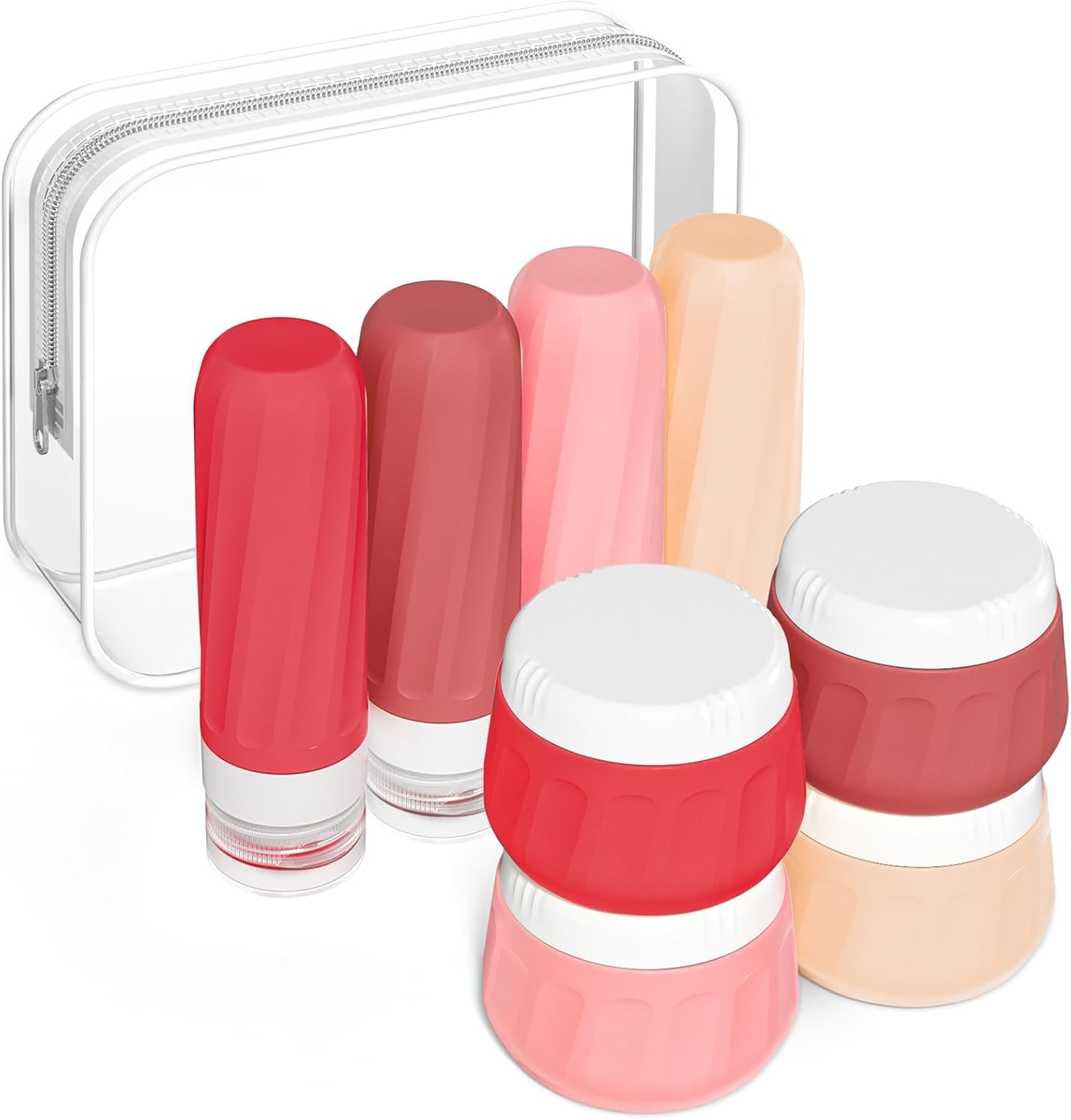 Mrsdry Travel Bottles for Toiletries 8 Pack, Travel Size Toiletries, Tsa Approved Travel Size Containers 3Oz, with Travel Essentials Clear Bag, Leak Proof Silicone Squeezable Creams Jars