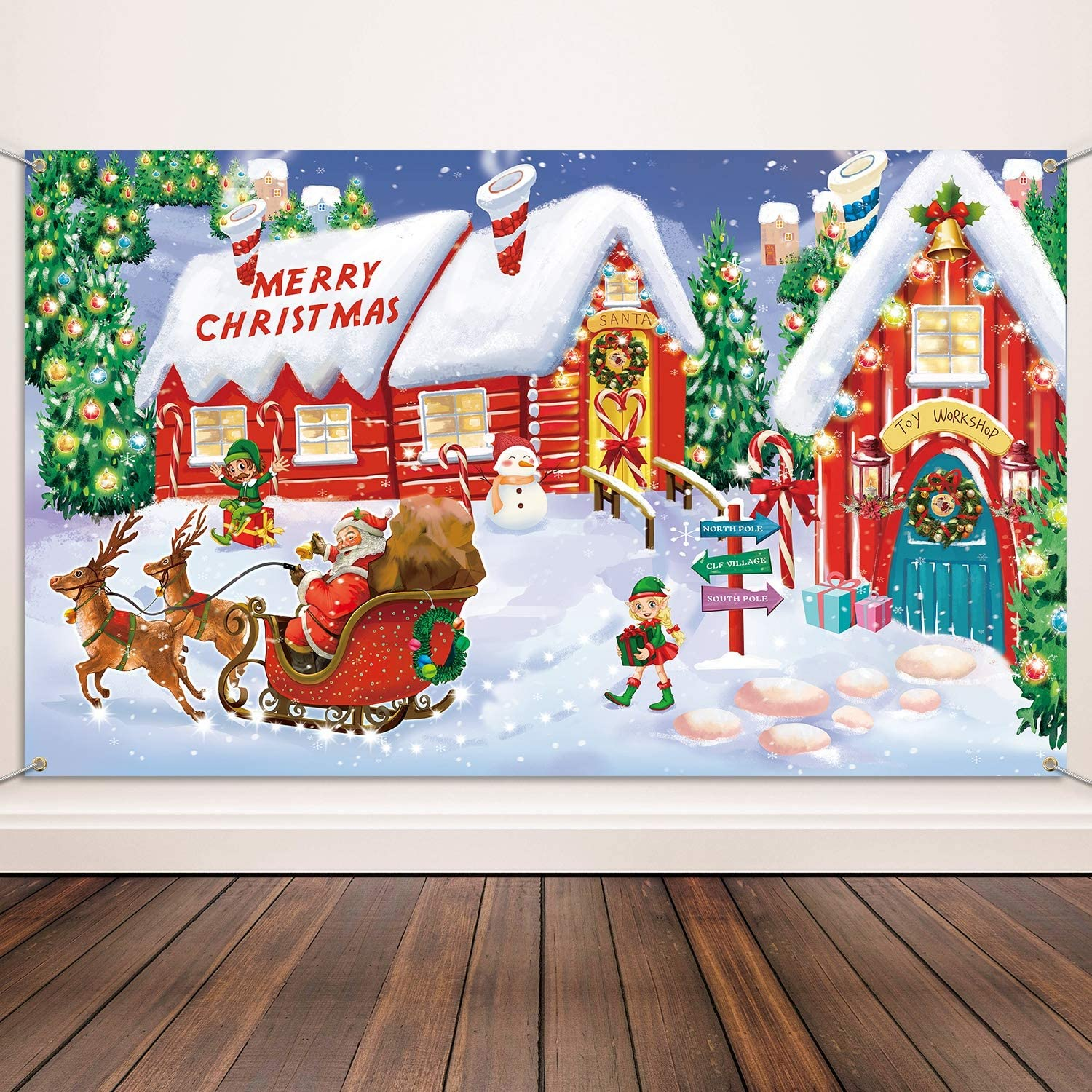 Christmas Decoration Supplies, Extra Large Fabric North Pole Wall Scene Setters for Christmas Decoration, Merry Christmas Banner Santa'S Village Photo Booth Backdrop Background Banner image number 1