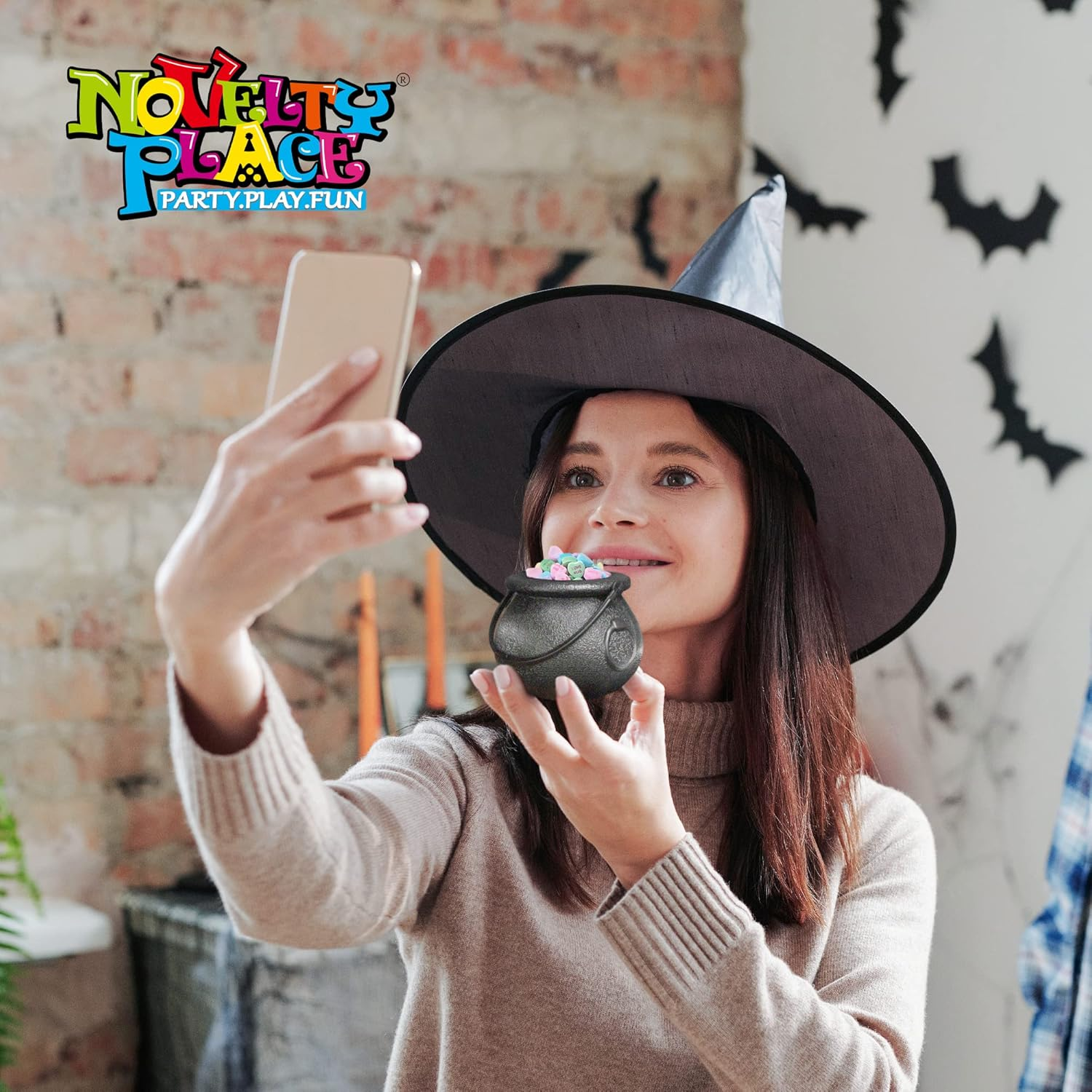 Novelty Place 12 Pcs Spooky Halloween Candy Cauldrons - Mini Black Cauldron Children Bucket Toys for St. Patrick&rsquo;S Day Pot of Gold, Trick or Treat, Halloween Decoration and Kid Birthday Party Favors image number 2