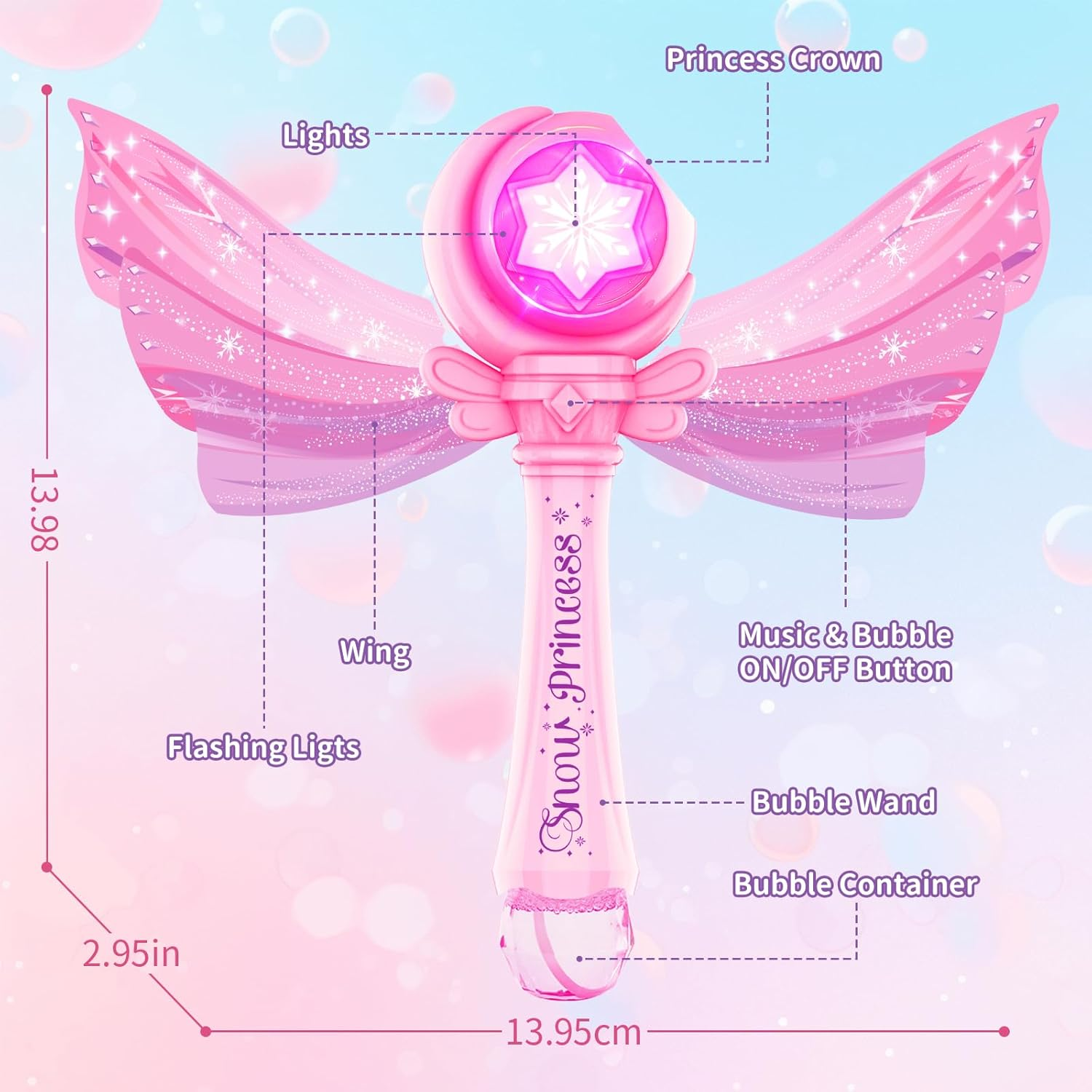 Zynexis Bubble Wands for Kids Girls - LED Light & Music Bubble Machine with 2 Bubble Solutions, Outdoor Party Birthday Toys for Toddlers, 3 4 5 6 7 8 Year Old Girls Gift image number 4