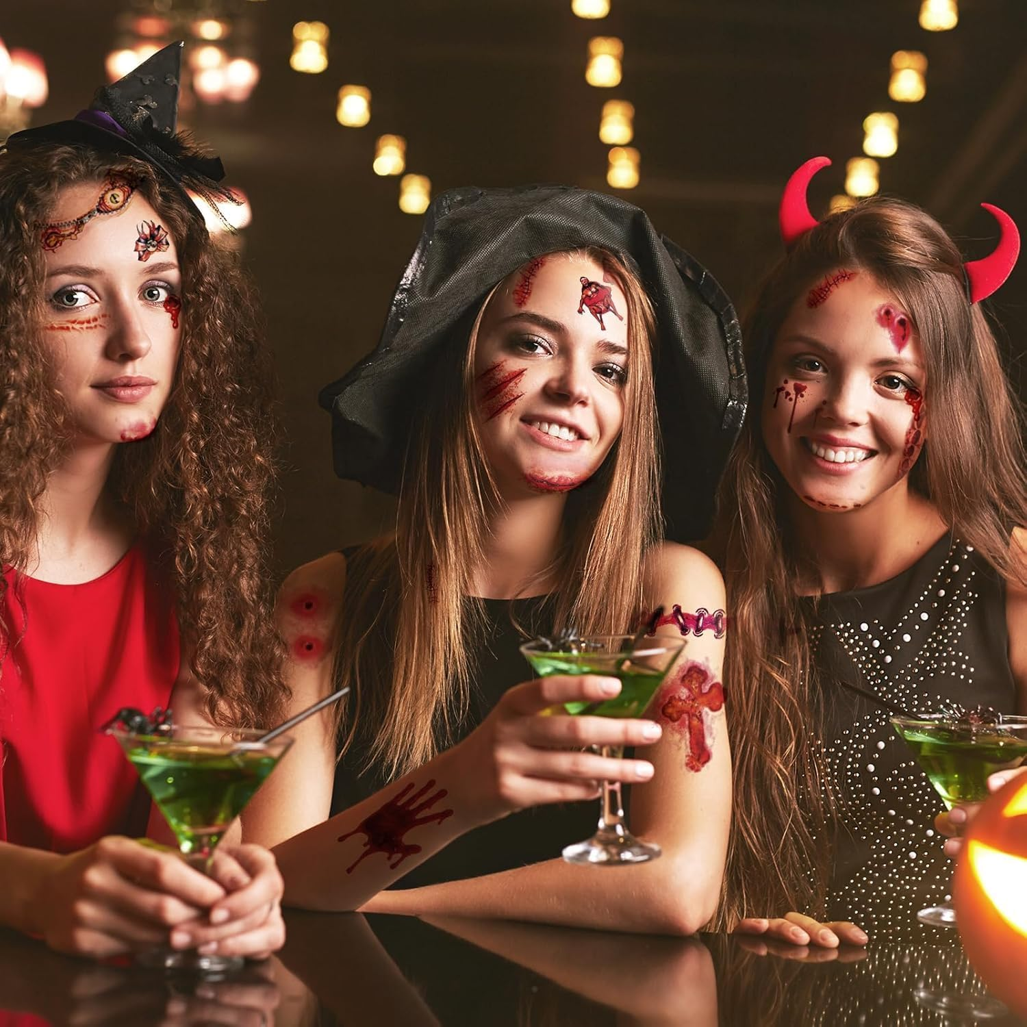 30 Sheets Halloween Tattoo Sticker Waterproof - Temporary Tattoos - Bats Cuts Blood Splatter Stitches Spiders Webs Witches - Halloween Sticker Pack for Adults Kids - Steadyink&reg; image number 2