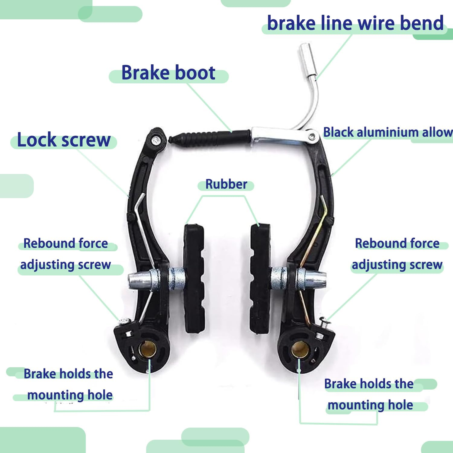 Roczential Brake Set for Mountain Road Bikes Front and Rear 70Cm 170Cm Cable Aluminium Alloy V Brake Kit with Levers Cables Pads Full Replacement System image number 6