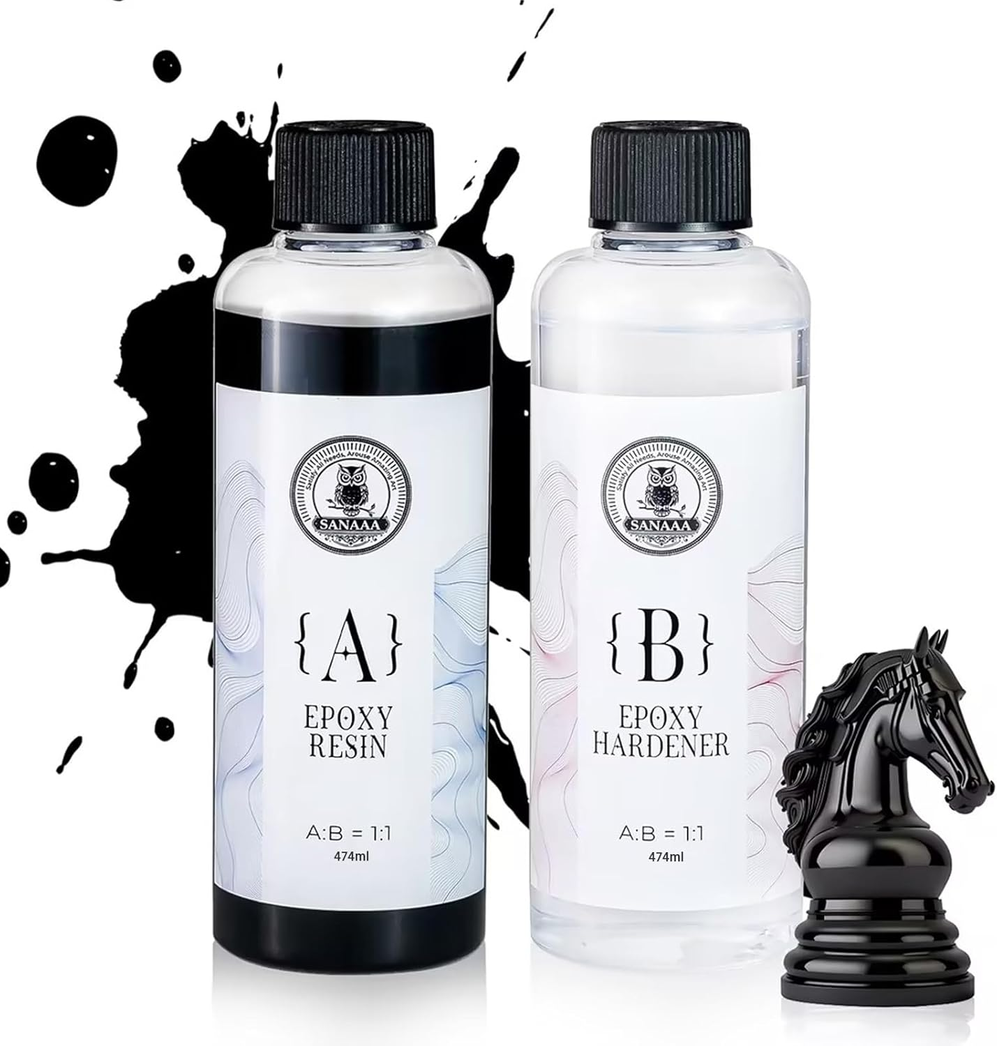 SANAAA Epoxy Resin Black474Ml,Glossy Bubble Free Epoxy Resin,Table Top Epoxy Resin for Arts and Crafts,Casting,Diy,Resin Art,Moulds,Jewellery (237Mlx2)