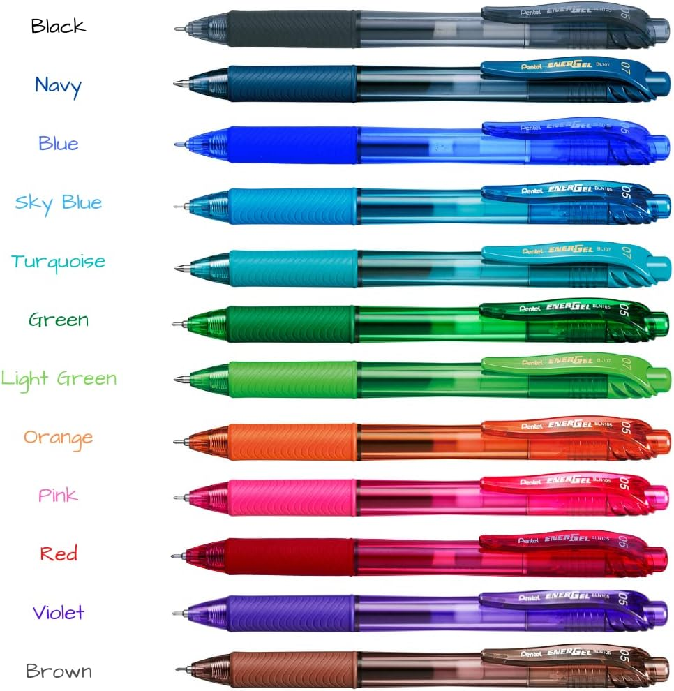 Pentel Energel-X Retractable Gel Pen 12 Assorted Colours 0.5Mm Fine Nib in Hard Wallet (BLN105-12AST1) image number 1