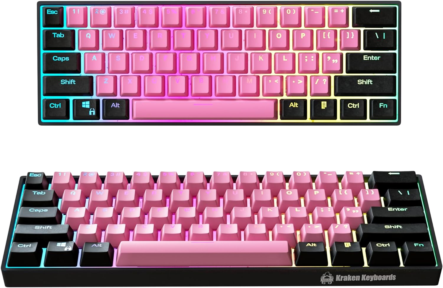 Kraken Keyboards Blink Edition Kraken Pro 60 | Black & Pink 60% HOT SWAPPABLE Mechanical Gaming Keyboard for Gaming on PC, Xbox, Playstation & MAC (Blink | Silver Switches)