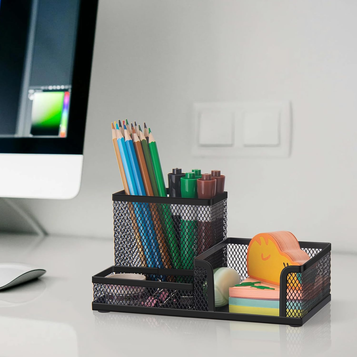 Comix Desk Tidy Mesh Desk Organiser Pen Stand Multi-Functional Metal Holder -B2061(Black) - Black-2Pack image number 6