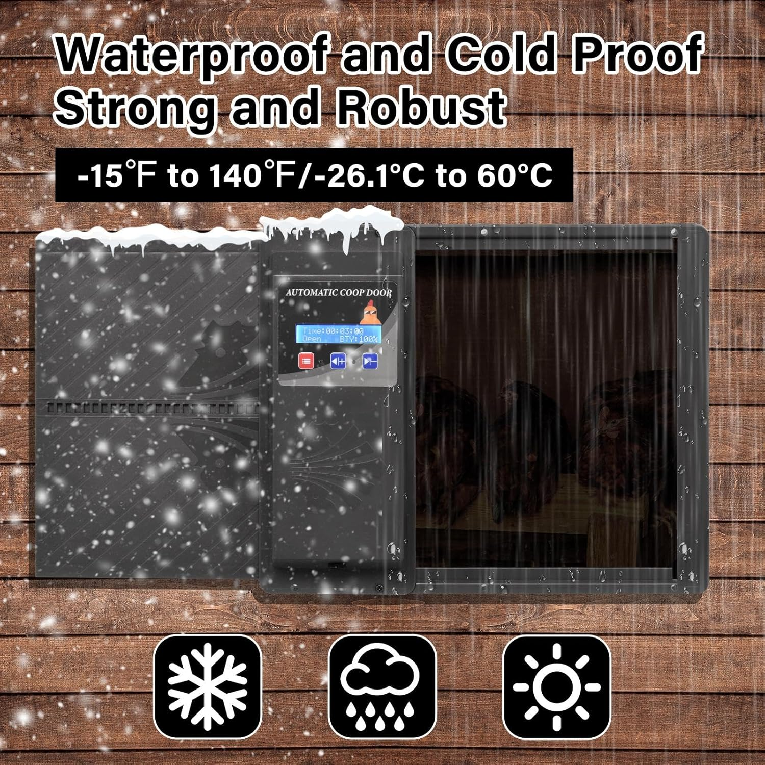 Automatic Chicken Coop Door with Programmable Timer, USB Charging, Anti-Pinch Waterproof & Anti-Trap Protection, LCD Display Door Opener, Chicken Doorsfor Fully Automatic Night Day Operation (Black)