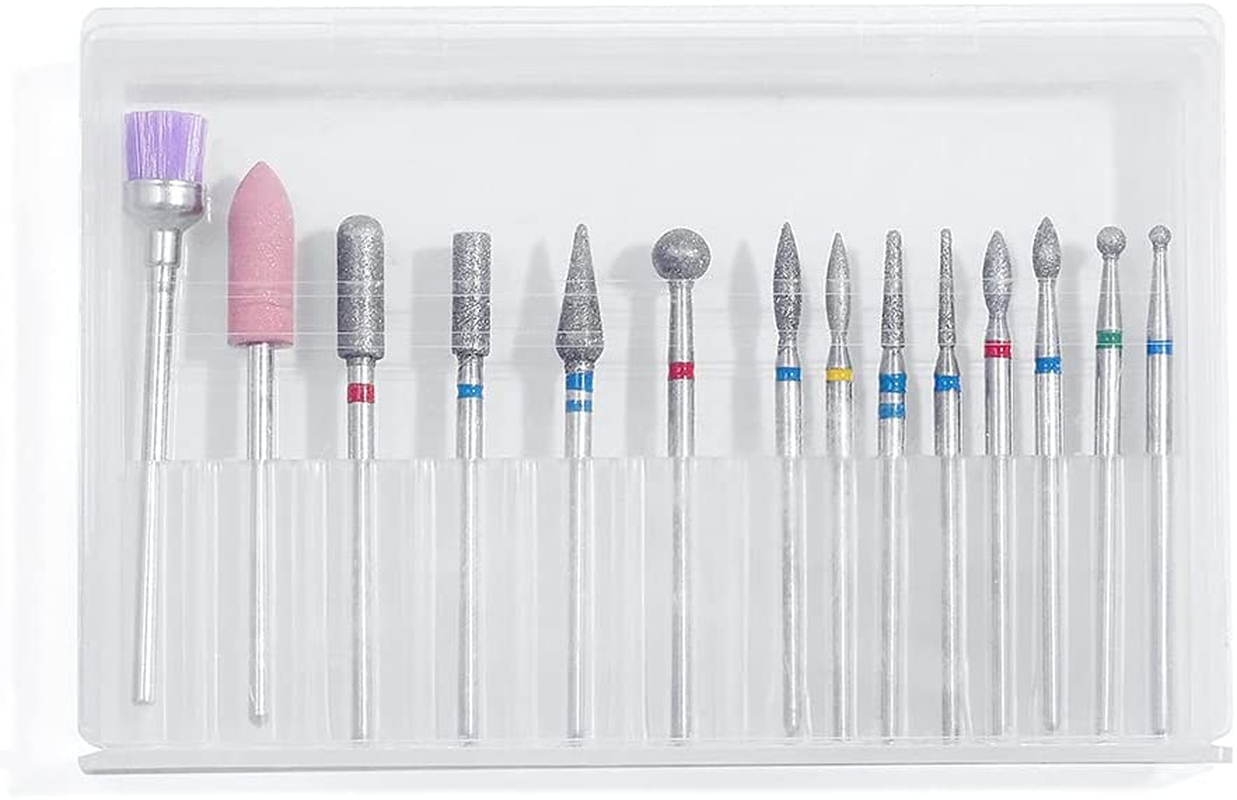 ERUIKA 14Pcs Nail Drill Bits Set, Professional Rotary Burrs Diamond Cuticle Remover Bits Kit, 3/32" Electric Manicure Nail File Bit for Acrylic Gel Nails Cuticle Manicure image number 4