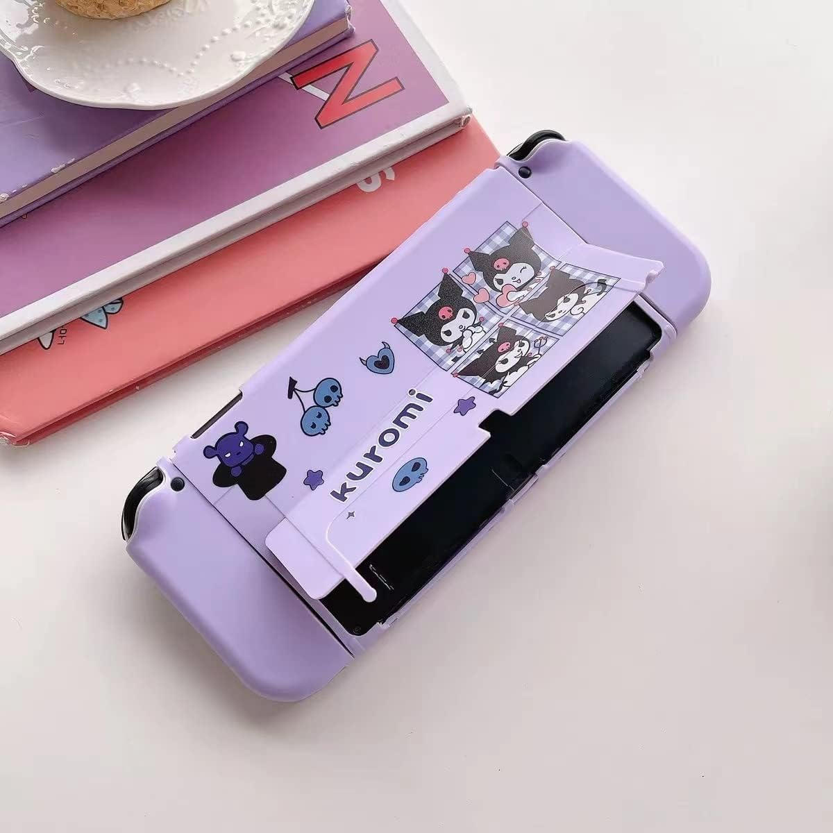 Cute Kuromi Case Compatible with Nintendo Switch OLED, Dockable Case Cover, Ergonomic Soft TPU Grip Case for Joycon, Sparkle Skin Set image number 1