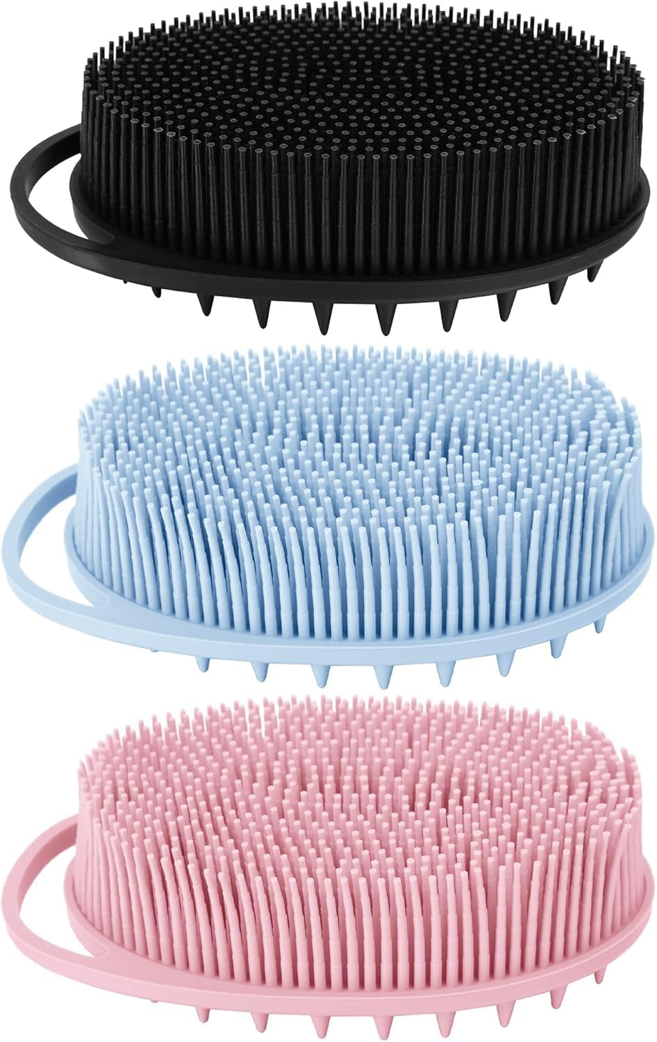 3Pcs Silicone Body Scrubber, 2-In-1 Shower Brush Shampoo Brush, Gentle Exfoliating Body Scrubber, Scalp Massager, Rich Foam, Long Lasting, Suitable for Sensitive Skin