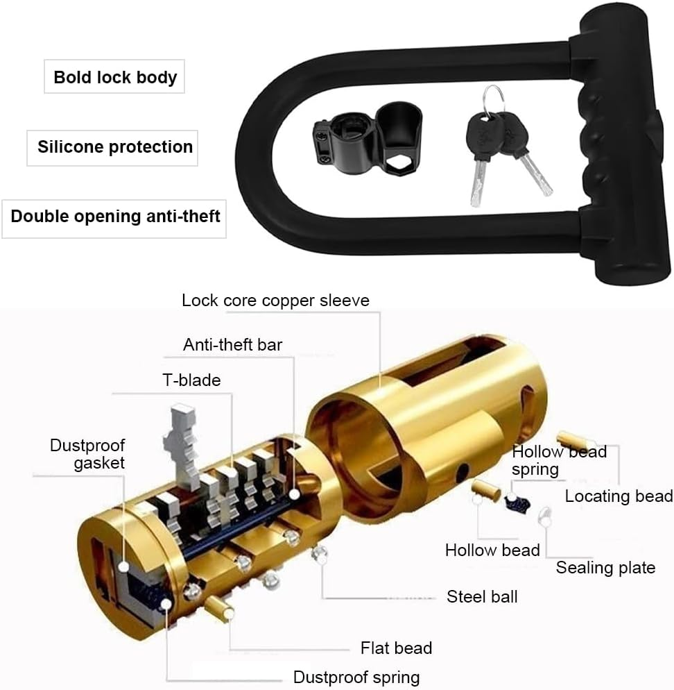 U Lock Bike, U-Lock Waterproof Anti-Theft Mountain Bike Anti-Hydraulic Shear Road Bicycle Motorcycle Lock Padlock, Bike U Lock for Bicycle, Motorcycle with Sturdy Mounting Bracket image number 2