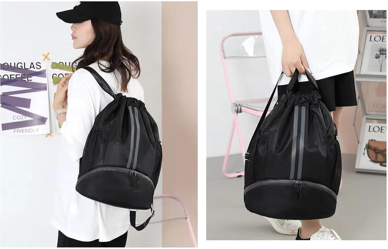 Soccer Bags, Drawstring Backpack Gym Bag with Shoe Compartment and Mesh Pockets for Soccer Basketball Volleyball Football Sports Gym image number 4