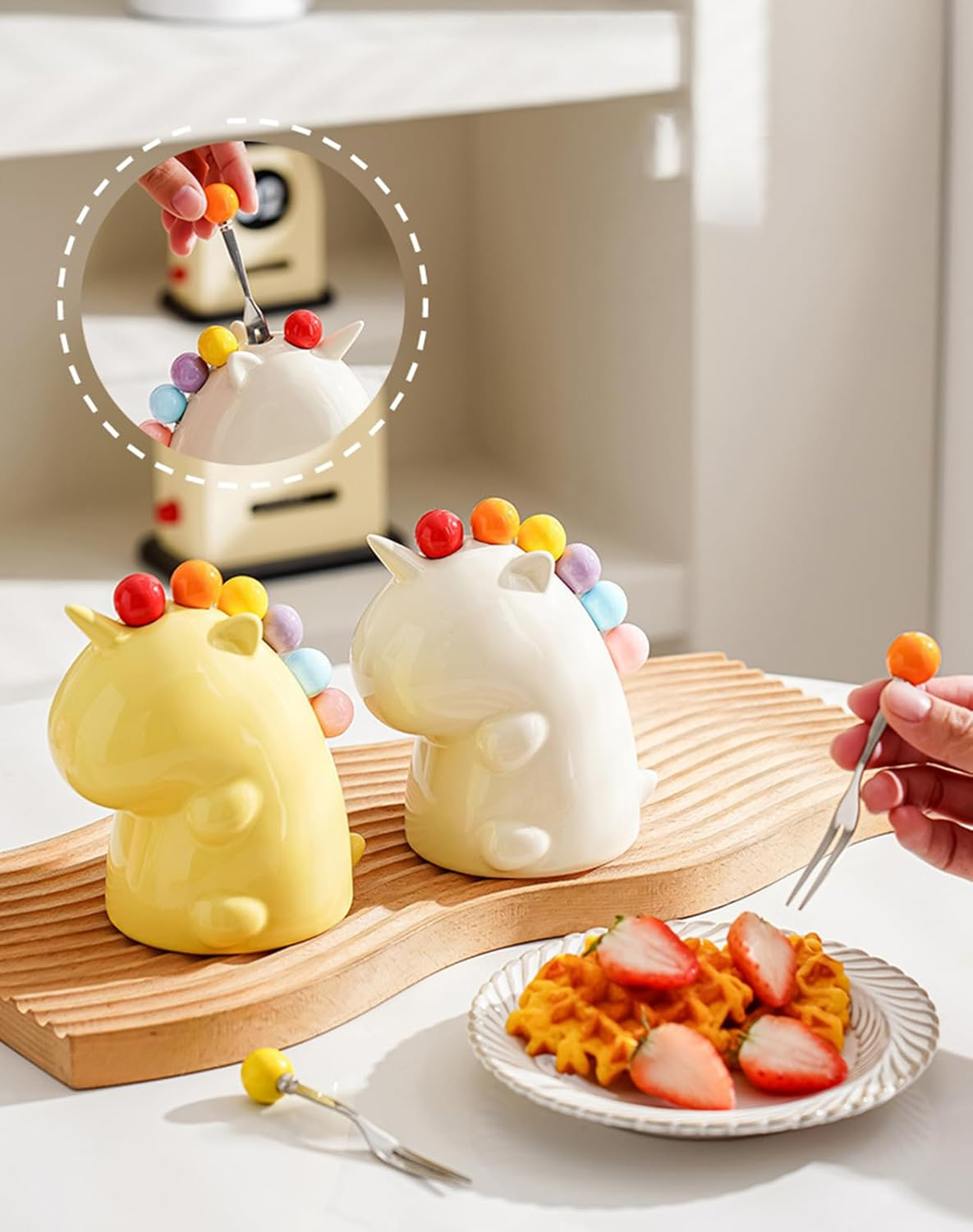 Kids Unicorn Stainless Steel Fork Set with Ceramic Holder | 4-Piece Utensil Set for Ages 3+ | Non-Toxic, Easy-Grip Design | Charming Pastel Decor for Girls' Kitchens & Dining Tables image number 4